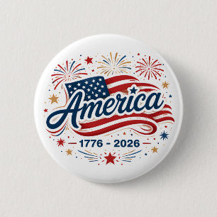 Badge Rond 5 Cm Drapeau Américain 1776 2026 Feux d'Artifice Étoile