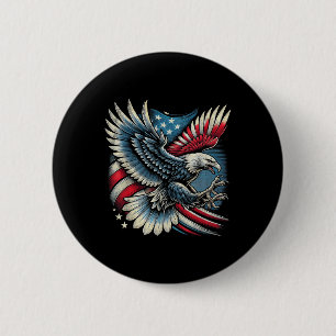 Badge Rond 5 Cm Drapeau Américain Aigle Bald 4 Juillet Usa Patriot