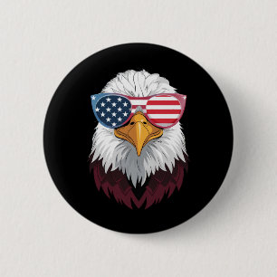 Badge Rond 5 Cm Drapeau Américain Aigle Patriotique 4 Juillet