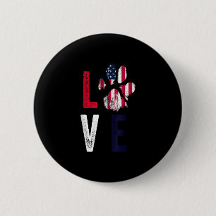 Badge Rond 5 Cm Drapeau Américain Amour Chien Paw Patriotique 4ème