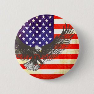 Badge Rond 5 Cm Drapeau américain avec bouton aigle rouge blanc & 