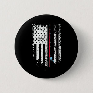 Badge Rond 5 Cm Drapeau Américain Avec Canne à Pêche - Pêcheur Pat