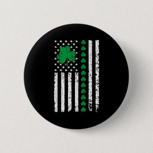 Badge Rond 5 Cm Drapeau américain avec trèfles pour la st patrick
