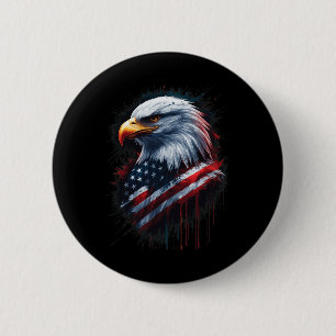 Badge Rond 5 Cm Drapeau américain Bald Eagle 4 juillet Encre patri