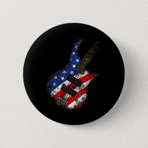 Badge Rond 5 Cm Drapeau Américain Byss Guitare Usa Fête De L'indép
