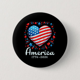 Badge Rond 5 Cm Drapeau américain Cœur 1776 2026 250e anniversaire