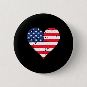Badge Rond 5 Cm Drapeau Américain Cœur 4 Juillet États-Unis Fierté
