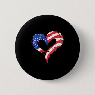 Badge Rond 5 Cm Drapeau américain Coeur des forces armées patrioti