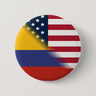 Badge Rond 5 Cm Drapeau américain colombien   Half Colombia USA