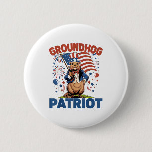 Badge Rond 5 Cm Drapeau américain de la marmotte patriotique Céléb