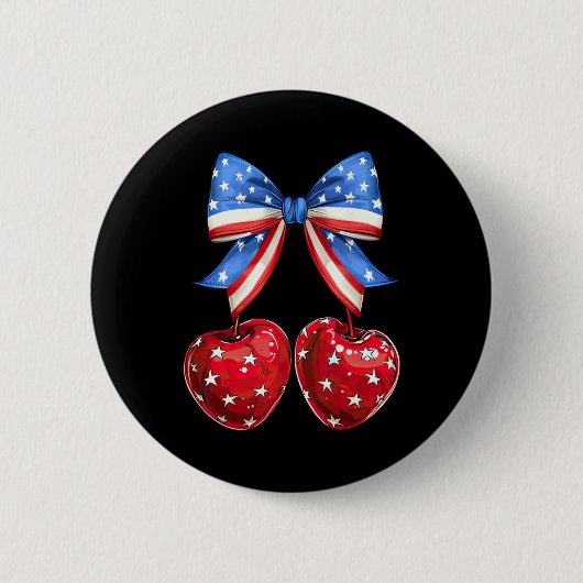 Badge Rond 5 Cm Drapeau Américain Drôle Cherry Coquette Bow 4 Juil (Devant)