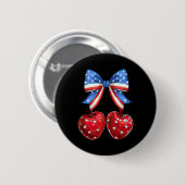 Badge Rond 5 Cm Drapeau Américain Drôle Cherry Coquette Bow 4 Juil (Devant & derrière)