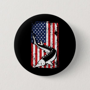 Badge Rond 5 Cm Drapeau américain du 4 juillet pêche de l'esturgeo