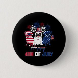 Badge Rond 5 Cm Drapeau américain du 4 juillet Trois Pug rouge bla