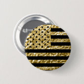 Badge Rond 5 Cm Drapeau américain Effet d'or noir (Devant & derrière)