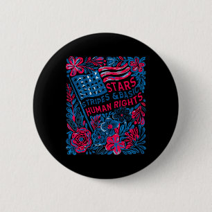 Badge Rond 5 Cm Drapeau américain Fleurs Droits de l'Homme 4 juill