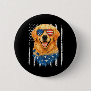 Badge Rond 5 Cm Drapeau Américain Golden Retriever Usa Rétro 4 Jui