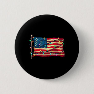 Badge Rond 5 Cm Drapeau américain Lumières de Noël Xmas Fête du Pè