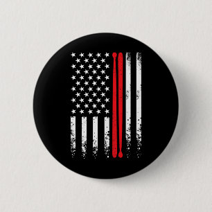 Badge Rond 5 Cm Drapeau américain Retro Music Drummer Drum Stick 4