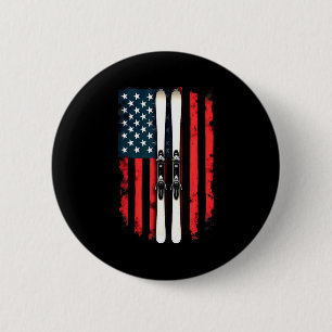 Badge Rond 5 Cm Drapeau américain skieur de ski alpin Drapeau amér