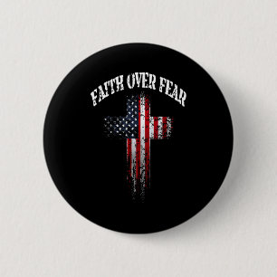 Badge Rond 5 Cm Drapeau américain Usa Croix chrétienne Foi sur la