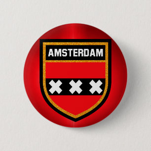 Badge Rond 5 Cm Drapeau Amsterdam