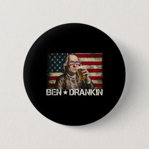 Badge Rond 5 Cm Drapeau Ben Drankin Funny Beer 4 juillet Retro Usa