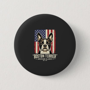 Badge Rond 5 Cm Drapeau Classique Américain Boston Terrier