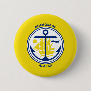 Badge Rond 5 Cm Drapeau d'ancrage, Bouton Pinback de l'Alaska