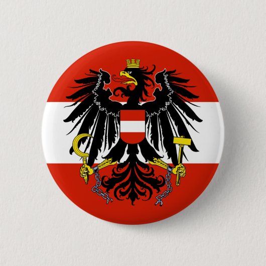 Badge Rond 5 Cm Drapeau d'Autriche avec armoiries (Devant)