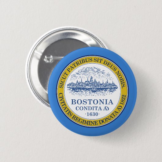 Badge Rond 5 Cm Drapeau de Boston, Massachusetts Pinback Button (Devant & derrière)