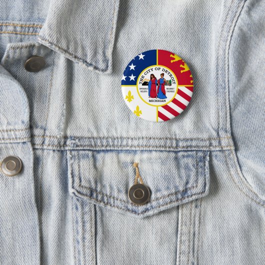 Badge Rond 5 Cm Drapeau de Detroit (En situation)