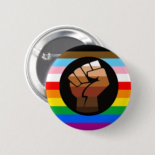Badge Rond 5 Cm Drapeau de fierté POC de progrès LGBTQ+ (Devant & derrière)