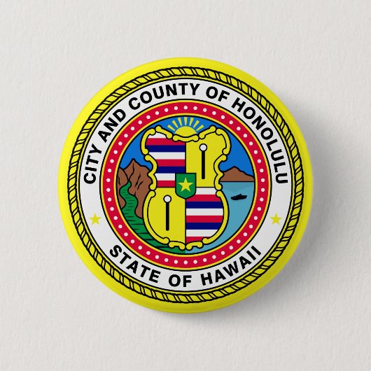 Badge Rond 5 Cm Drapeau de Honolulu, Hawai’i (Devant)