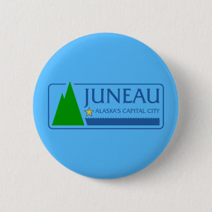 Badge Rond 5 Cm Drapeau de Juneau, Bouton Pinback de l'Alaska