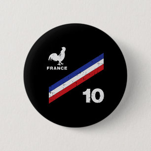 Badge Rond 5 Cm Drapeau de la France Coq Numéro 10 Fan de Football