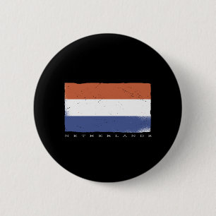 Badge Rond 5 Cm Drapeau de la Hollande avec texte Pays-Bas