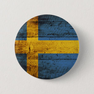 Badge Rond 5 Cm Drapeau de la Suède sur un vieux grain de bois