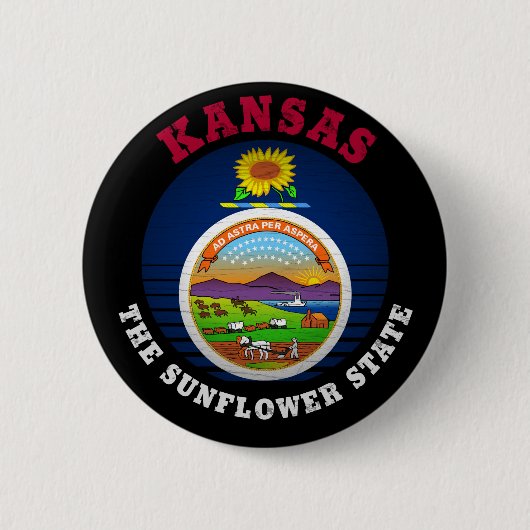 BADGE ROND 5 CM DRAPEAU DE L'ÉTAT DE KANSAS SUNLOWER (Devant)