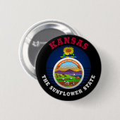 BADGE ROND 5 CM DRAPEAU DE L'ÉTAT DE KANSAS SUNLOWER (Devant & derrière)