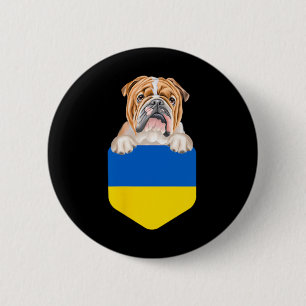 Badge Rond 5 Cm Drapeau de l'Ukraine Bouledogue dans la poche