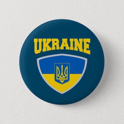 Badge Rond 5 Cm Drapeau De L'Ukraine & Emblème (Devant)