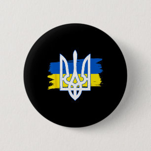 Badge Rond 5 Cm Drapeau de l'Ukraine Trident - Tryzub Ukrainien Pa