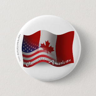 Badge Rond 5 Cm Drapeau de ondulation Canadien-Américain