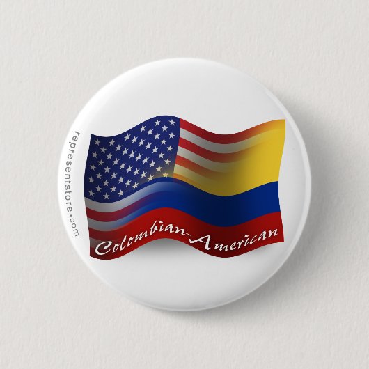 Badge Rond 5 Cm Drapeau de ondulation Colombien-Américain (Devant)