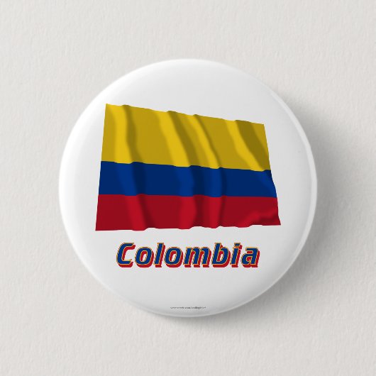 Badge Rond 5 Cm Drapeau de ondulation de la Colombie avec le nom (Devant)