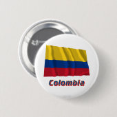 Badge Rond 5 Cm Drapeau de ondulation de la Colombie avec le nom (Devant & derrière)
