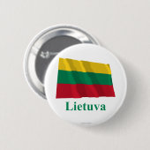 Badge Rond 5 Cm Drapeau de ondulation de la Lithuanie avec le nom (Devant & derrière)