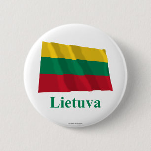 Badge Rond 5 Cm Drapeau de ondulation de la Lithuanie avec le nom