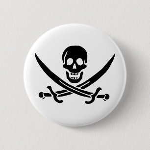 Badge Rond 5 Cm Drapeau de pirate Crâne croisé épées